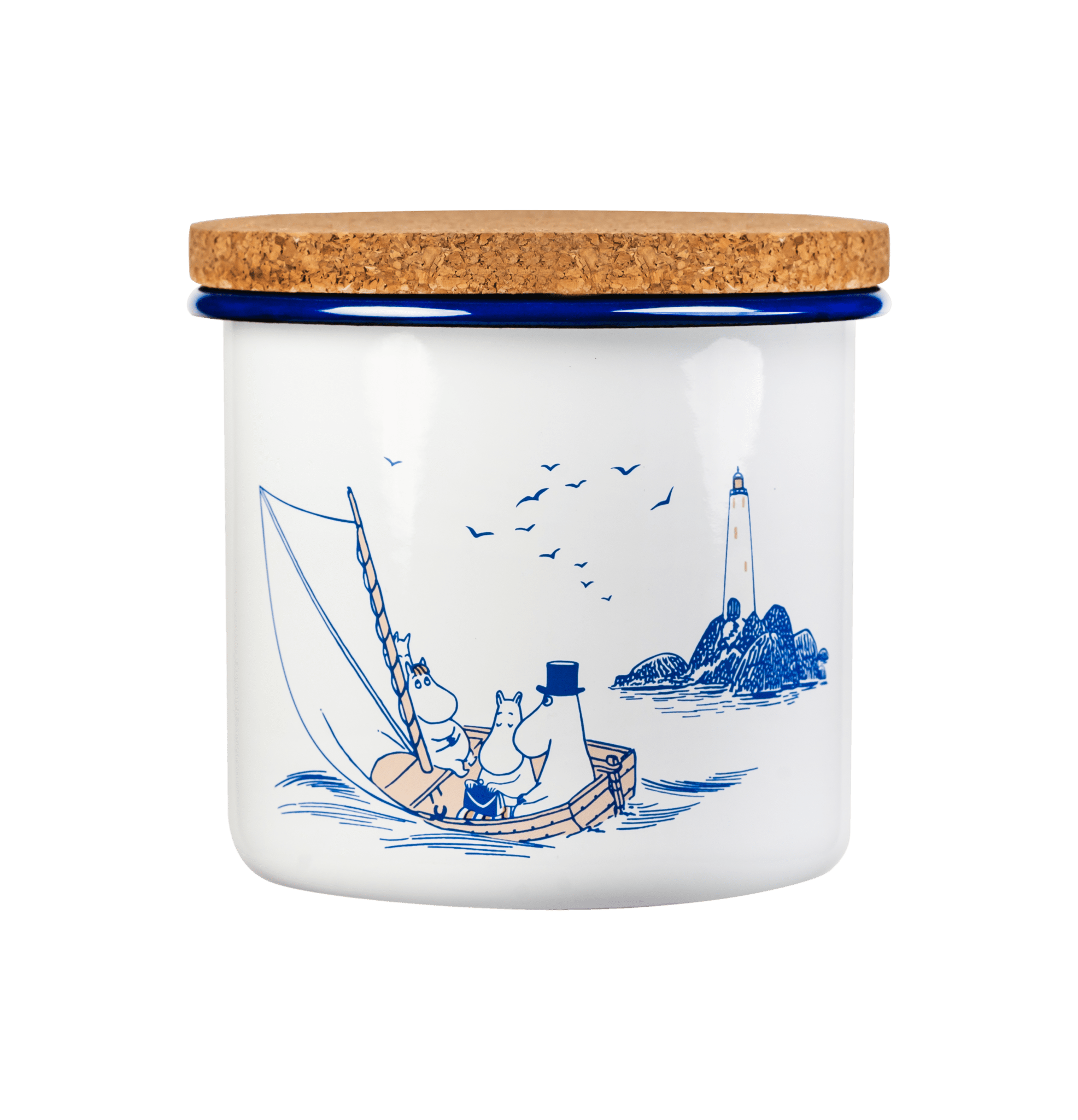 Moomin emaljekrukke med korklåg 1,3 l - Sailors.