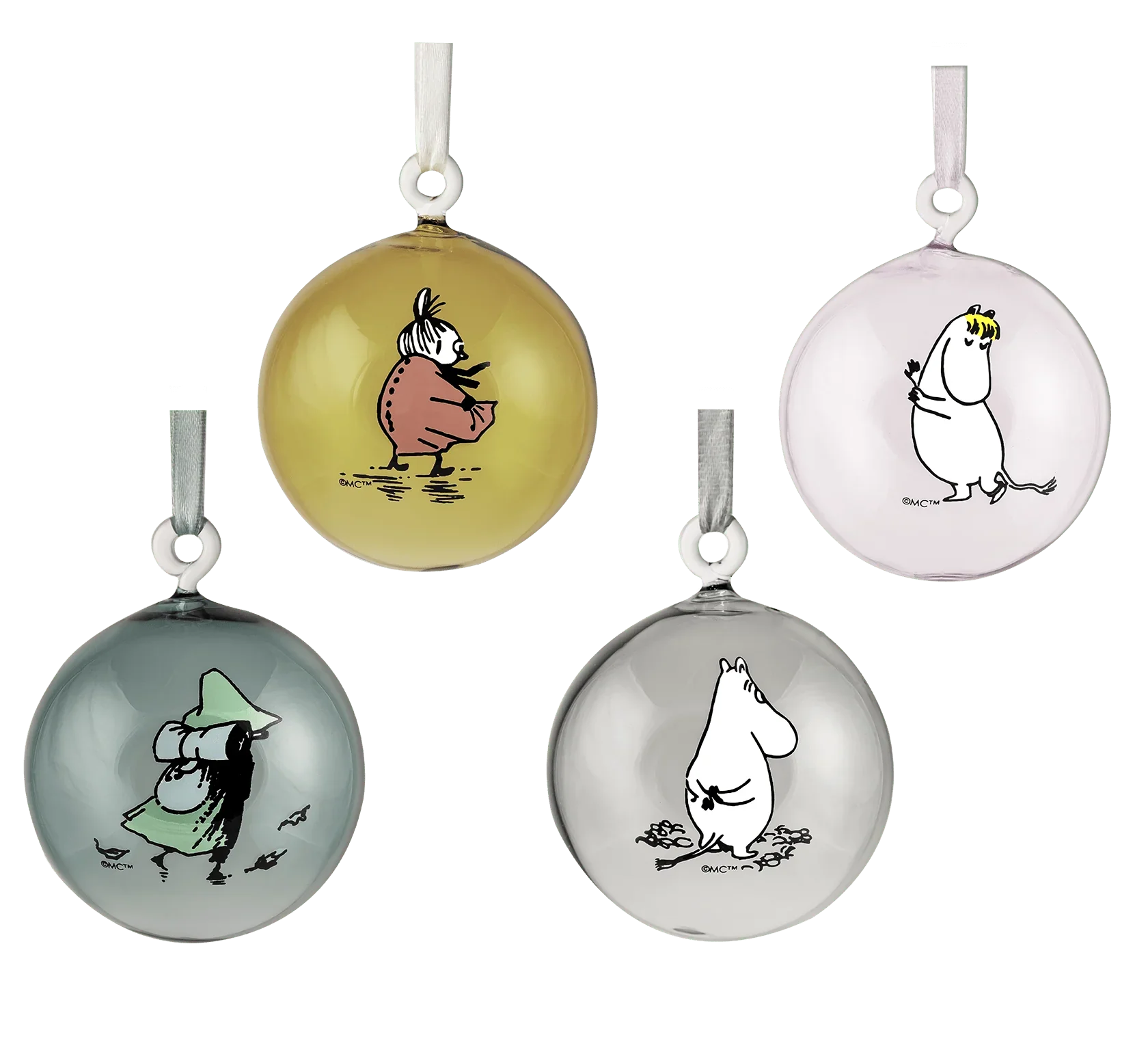 Moomin glas dekorationskugle - gavesæt med 4 stk.