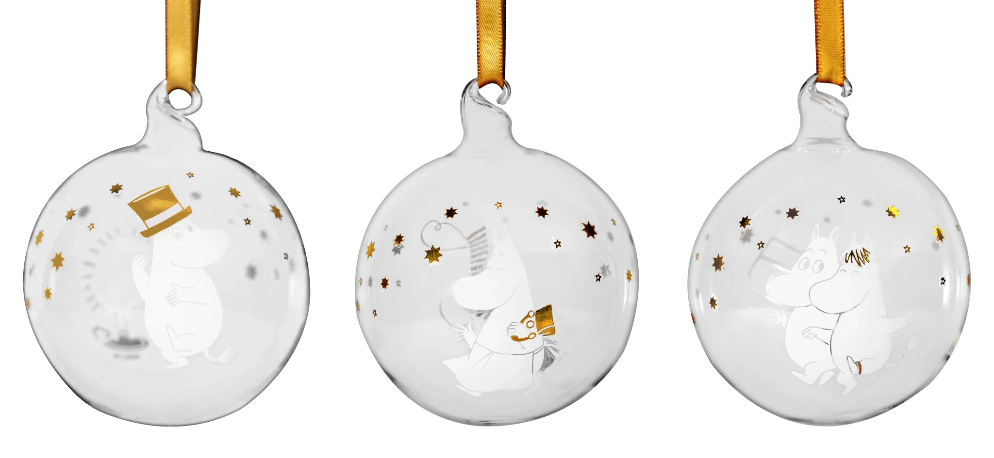 Moomin julekugle - Sparkling Stars 7 cm, sæt af 3.