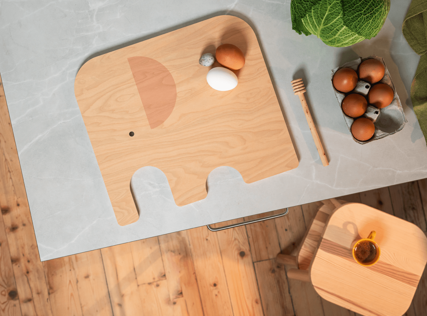 Muurla skærebræt, Elefant, birk/gul, large.