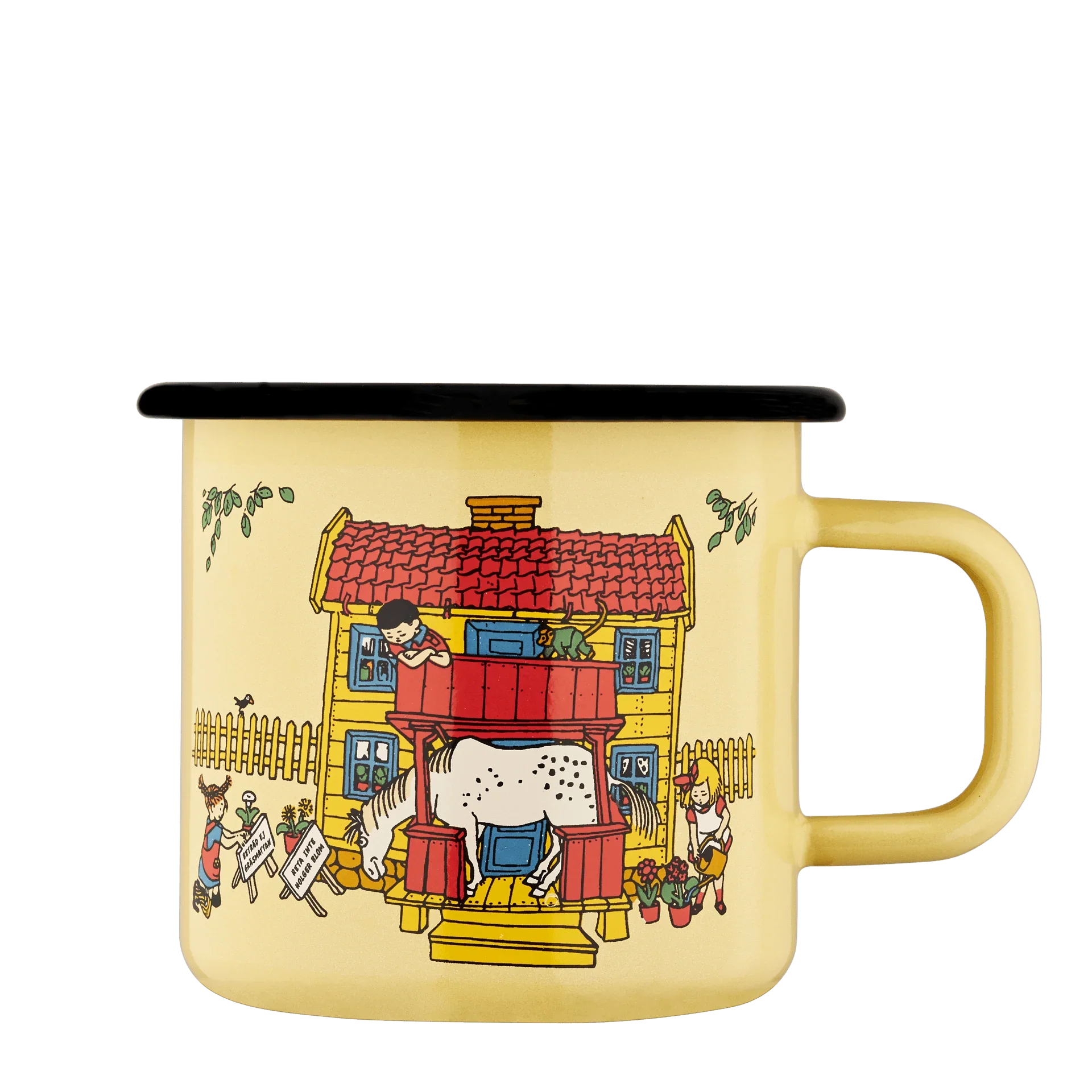 Pippi Langstrømpe emaljekrus 3,7 dl Villa Villekulla.