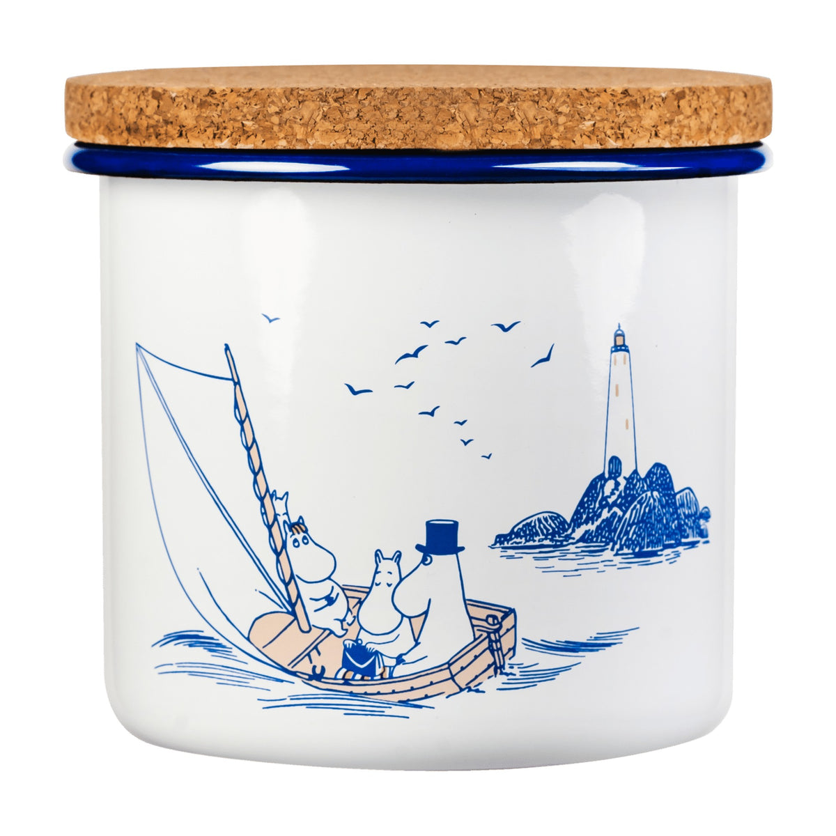 Moomin emaljekrukke med korklåg 1,3 l - Sailors.