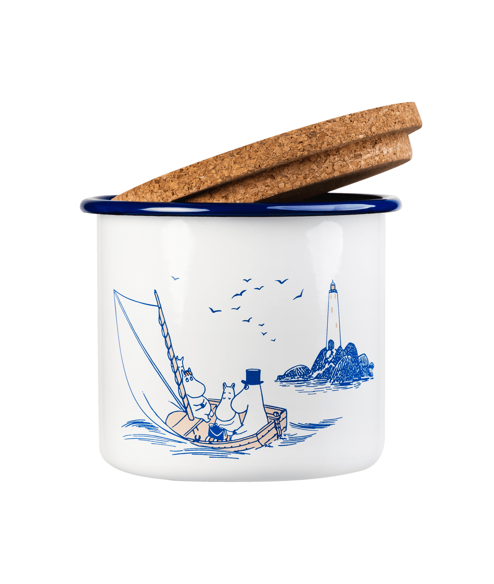Moomin emaljekrukke med korklåg 1,3 l - Sailors.