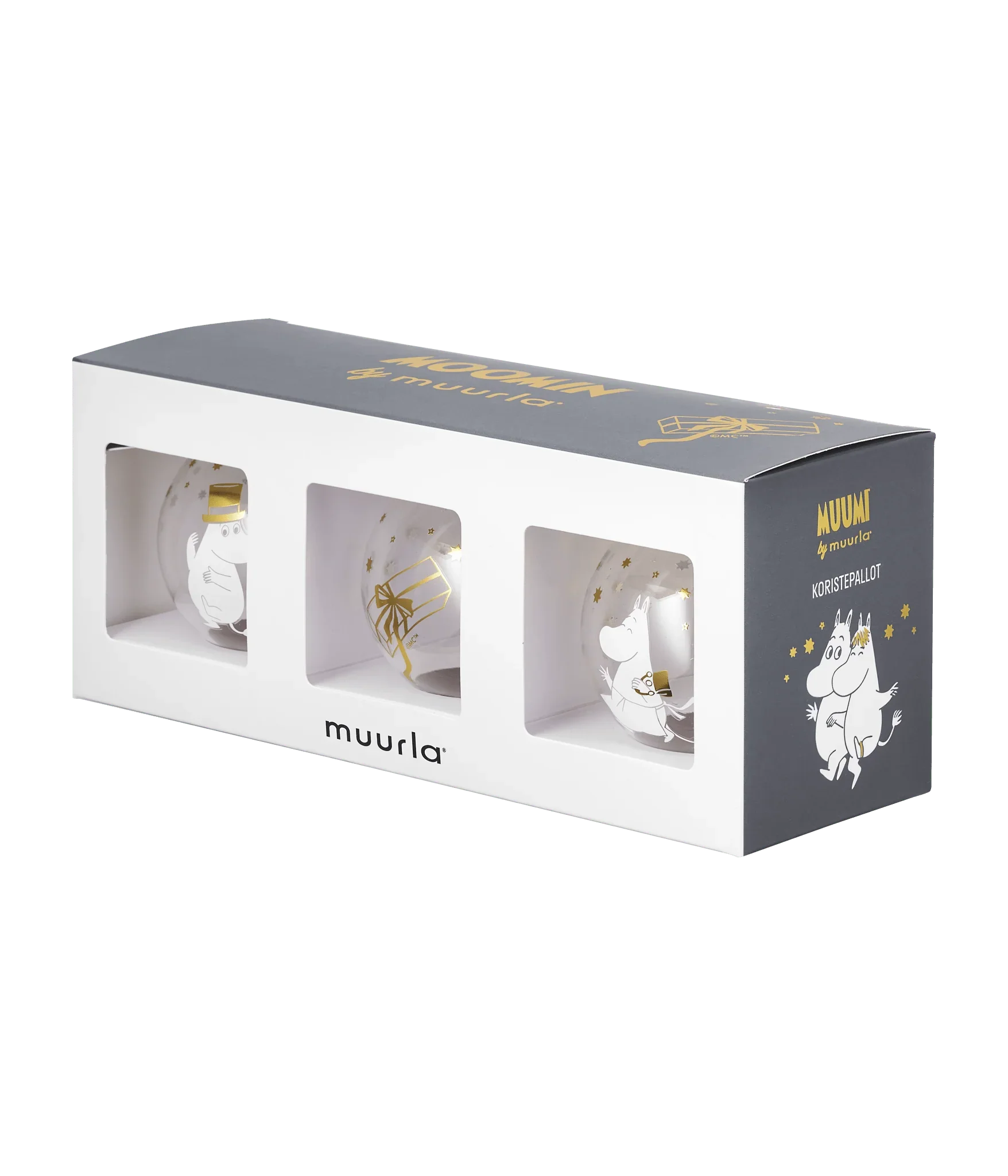 Moomin julekugle - Sparkling Stars 7 cm, sæt af 3.