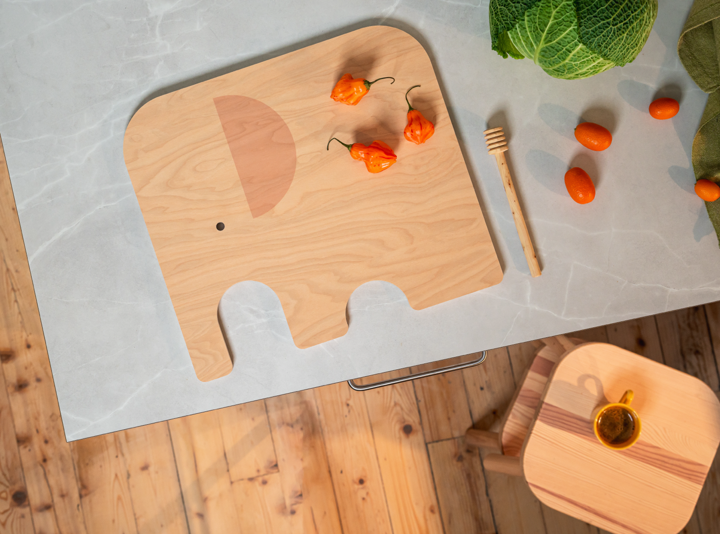 Muurla skærebræt, Elefant, birk/gul, large - Dsignhouse