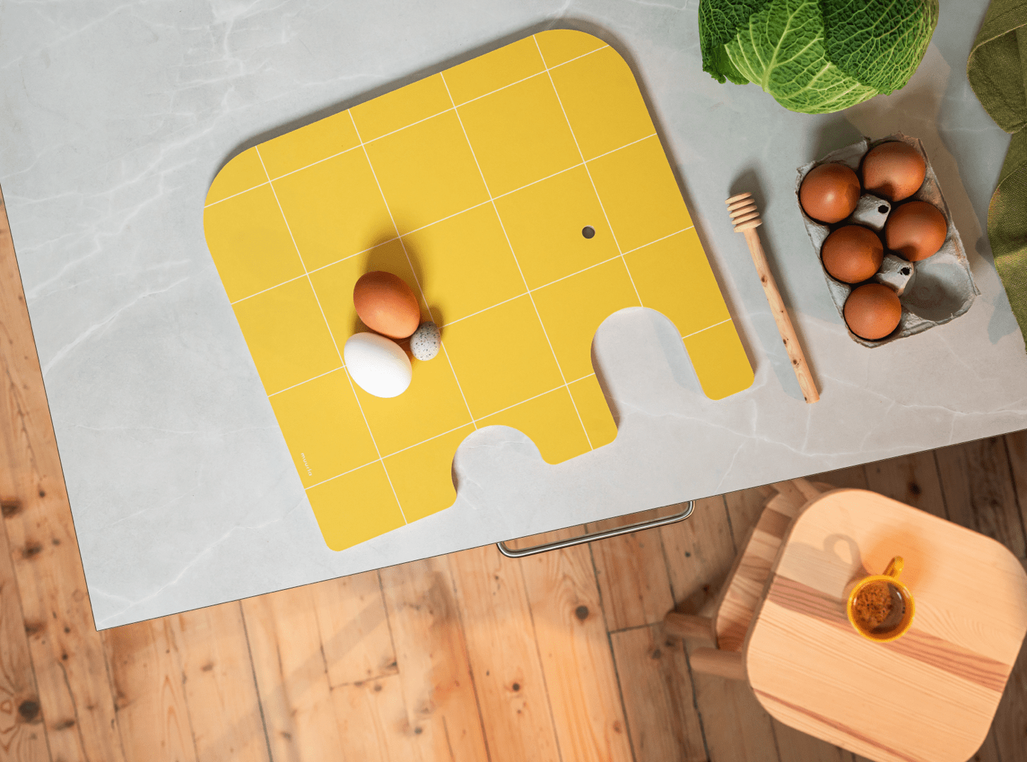 Muurla skærebræt, Elefant, birk/gul, large - Dsignhouse