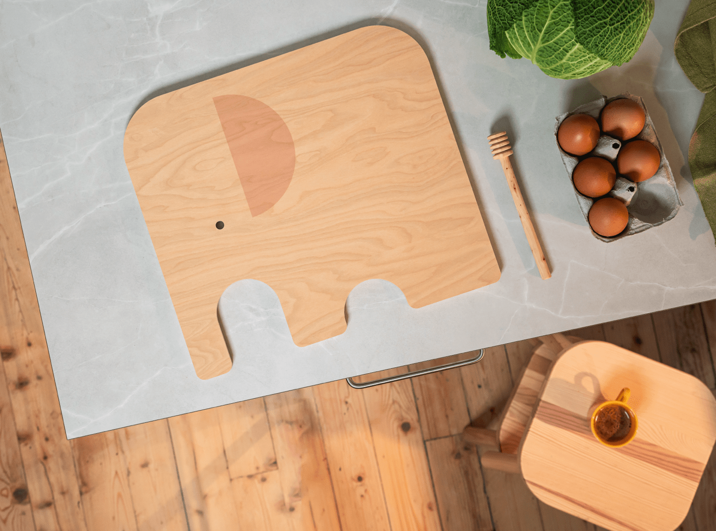 Muurla skærebræt, Elefant, birk/gul, large - Dsignhouse