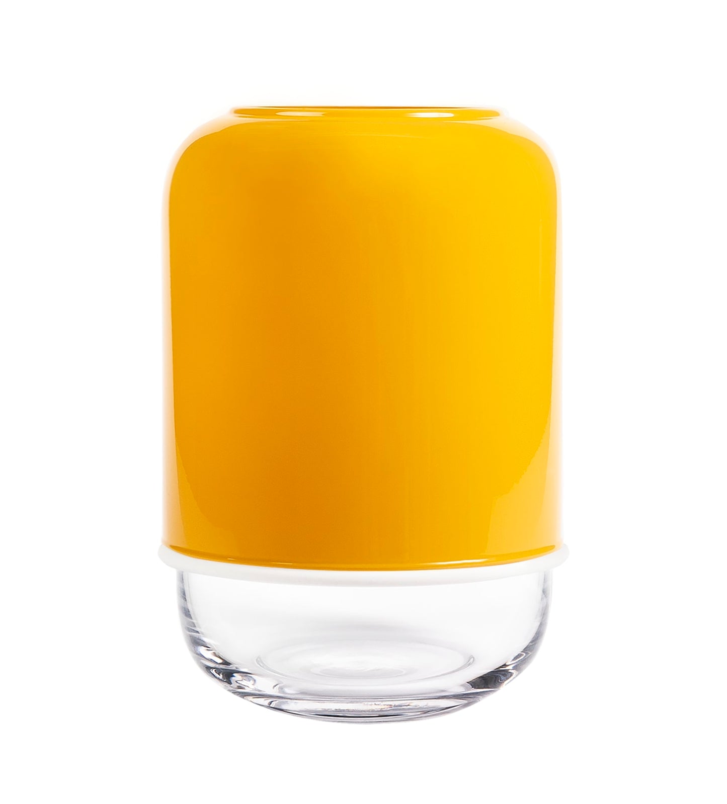 Capsule vase clear/mustard yellow