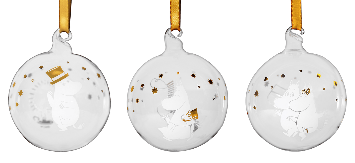 Mumitroldene julekugle - Sparkling Stars 7 cm, sæt af 3 - Dsignhouse
