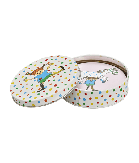 Pippi Langstrømpe coasters i metalæske - Dsignhouse