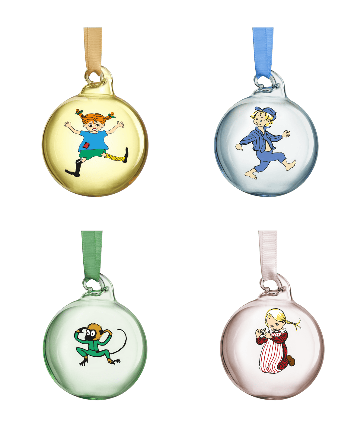 Pippi Langstrømpe & Emil fra Lønneberg Julekugler Ø5cm sæt af 4 - Dsignhouse