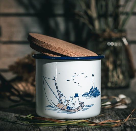 The Moomins enamel jar with cork lid 1.3L, Sailors